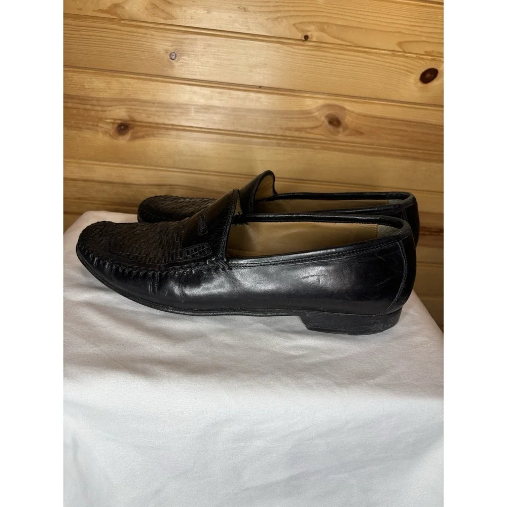 Johnston & Murphy Men's‎ Penny Loafer 9 Woven Black Moc Toe Dress Shoe Leather